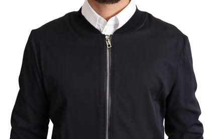 Manteau en soie bleu Bomber court pour homme