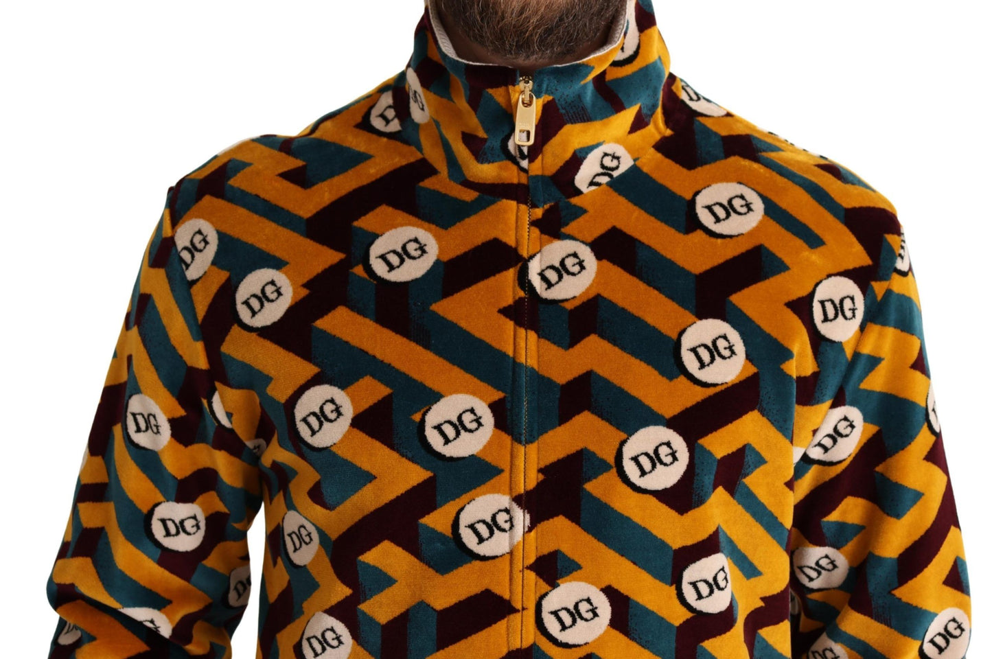 Veste pull pour homme en velours multicolore avec logo DG