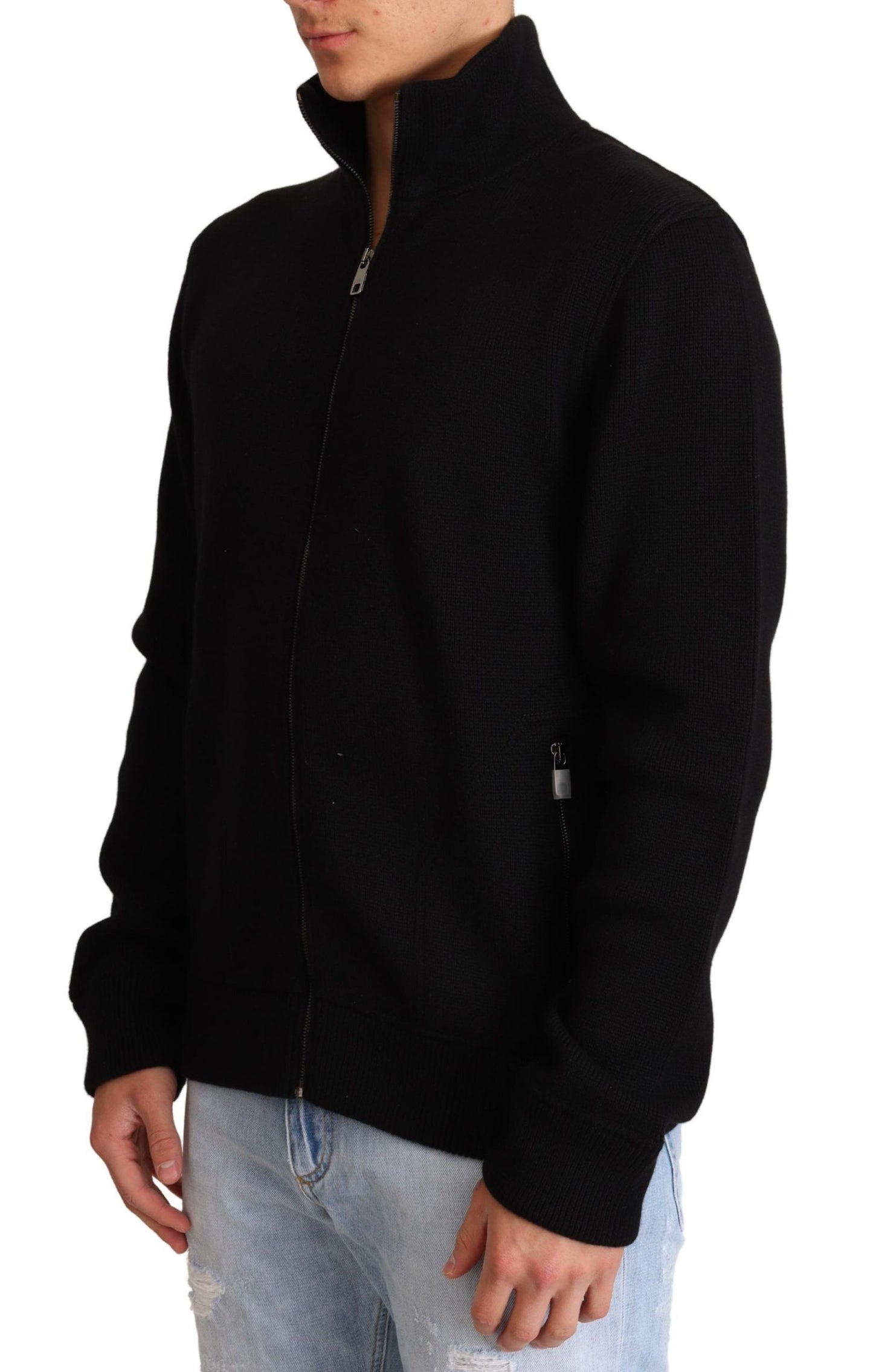 Maglione da uomo con cerniera in cashmere nero