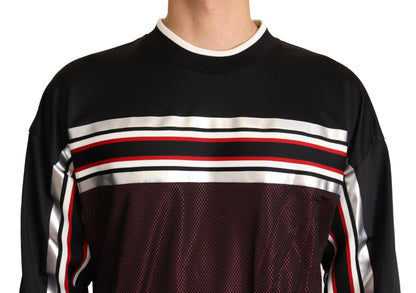 Maglione girocollo pullover sportivo in rete nera rossa