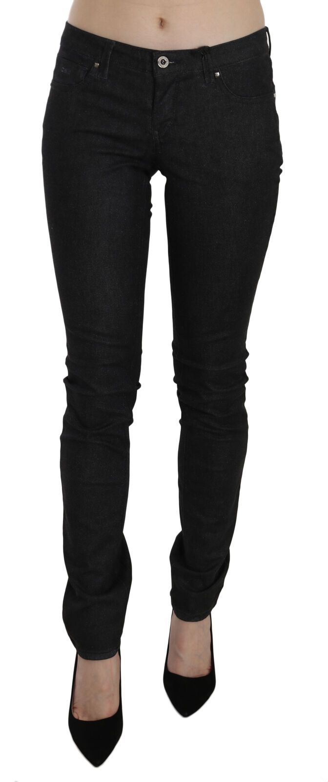 Schwarze, lässige Skinny-Denim-Jeans mit niedriger Taille