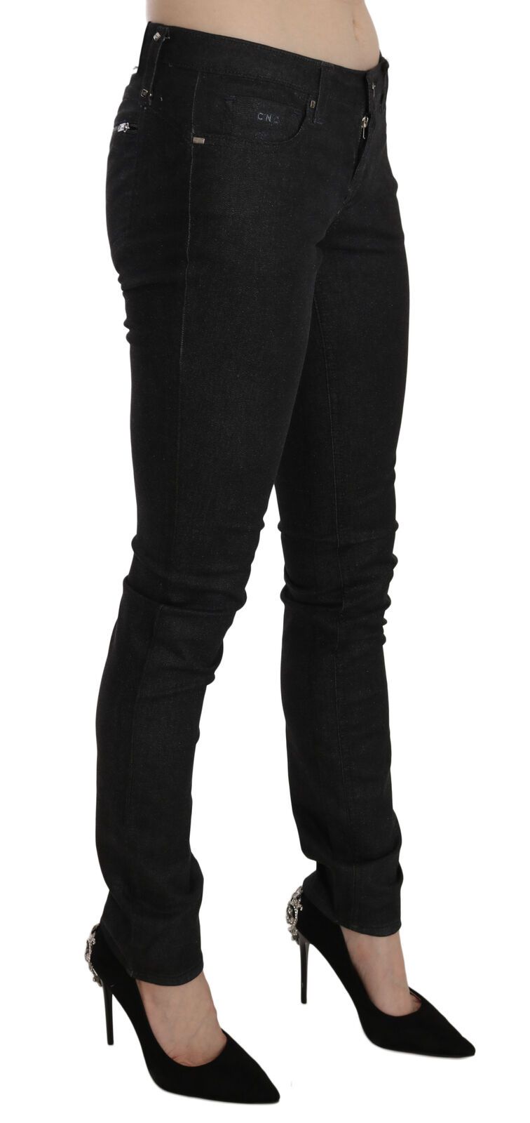 Schwarze, lässige Skinny-Denim-Jeans mit niedriger Taille