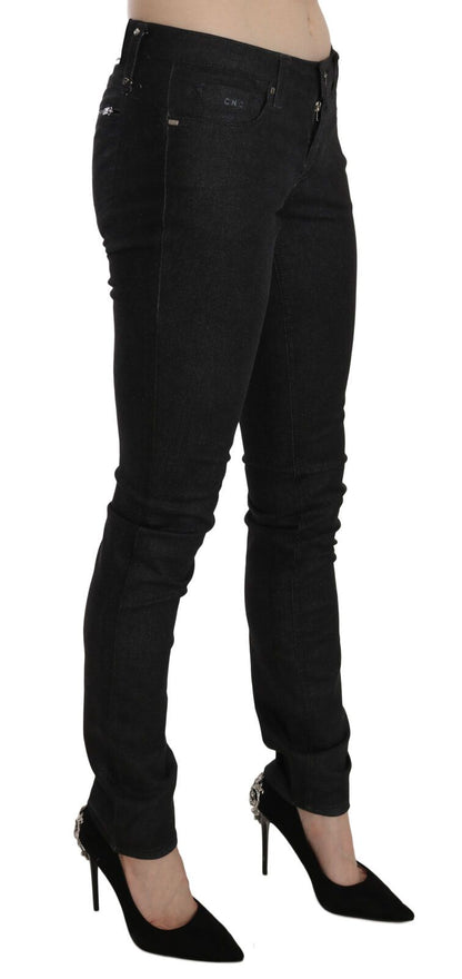 Schwarze, lässige Skinny-Denim-Jeans mit niedriger Taille