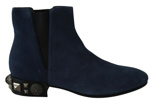 Dolce &amp; Gabbana Schicke blaue Wildlederstiefeletten mit Nietendetails