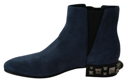 Dolce &amp; Gabbana Schicke blaue Wildlederstiefeletten mit Nietendetails