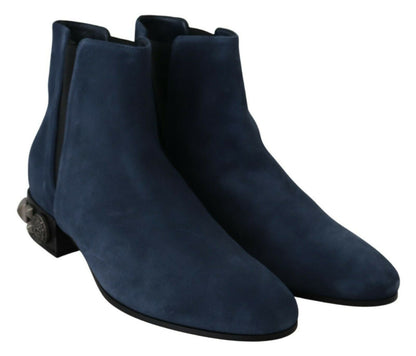 Dolce &amp; Gabbana Schicke blaue Wildlederstiefeletten mit Nietendetails