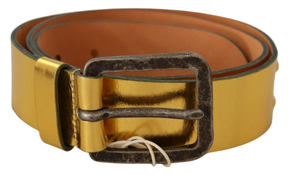 Ceinture de taille à boucle argentée rustique en cuir véritable doré