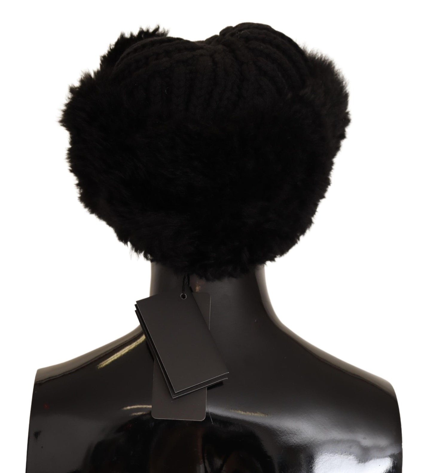 Bonnet femme en fourrure de cachemire noir