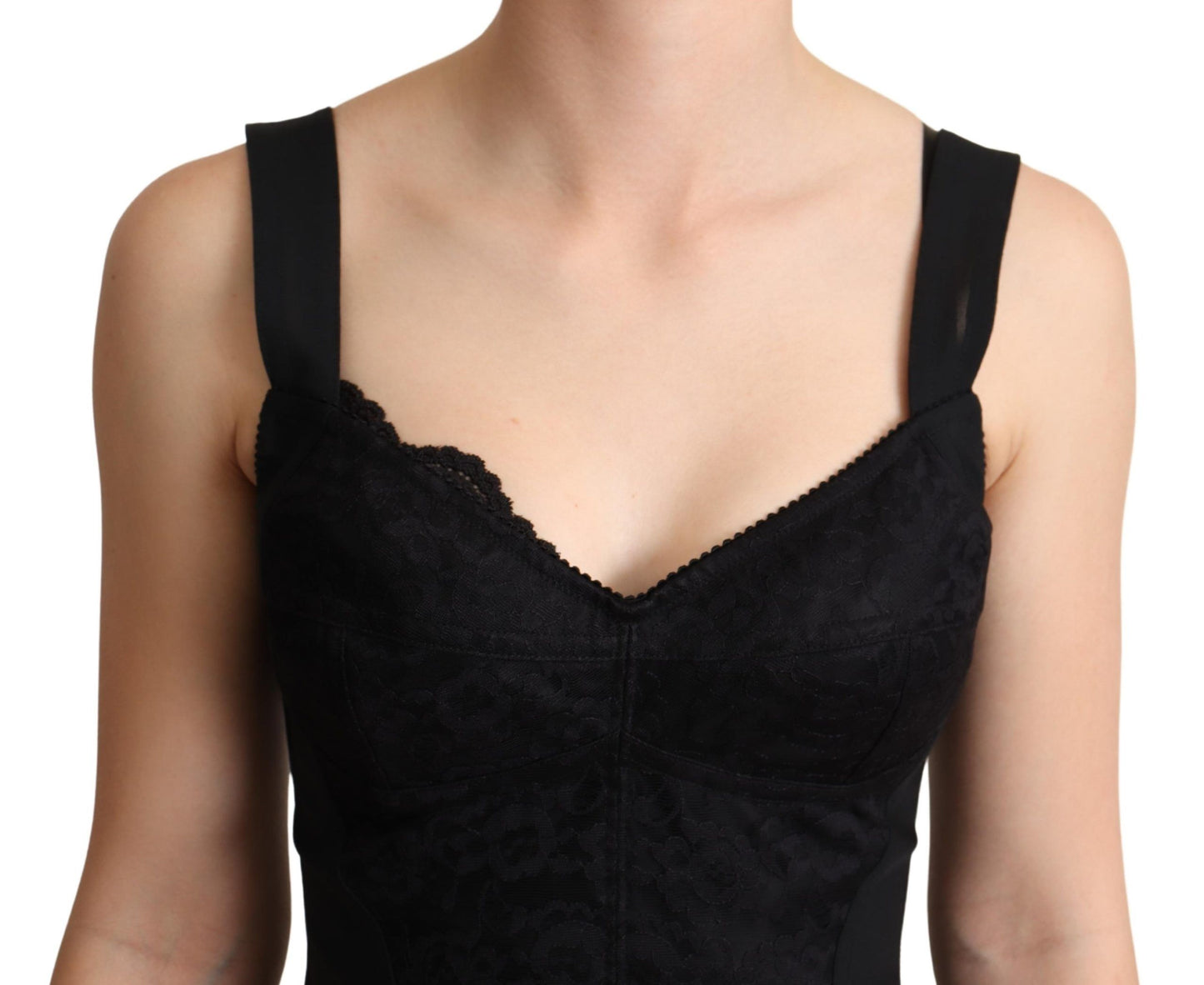 Dolce &amp; Gabbana – Elegantes schwarzes Bodysuit-Korsettkleid aus Spitze