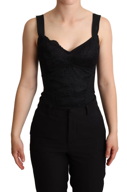 Dolce &amp; Gabbana – Elegantes schwarzes Bodysuit-Korsettkleid aus Spitze