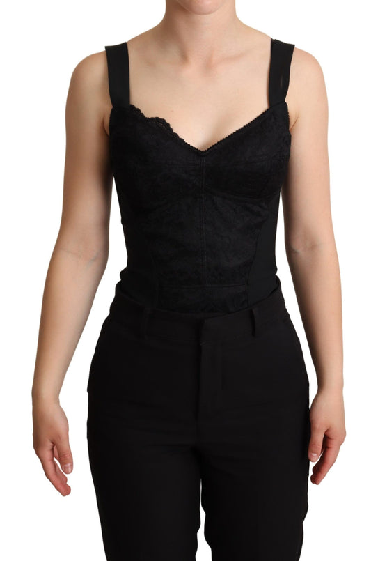 Dolce &amp; Gabbana – Elegantes schwarzes Bodysuit-Korsettkleid aus Spitze