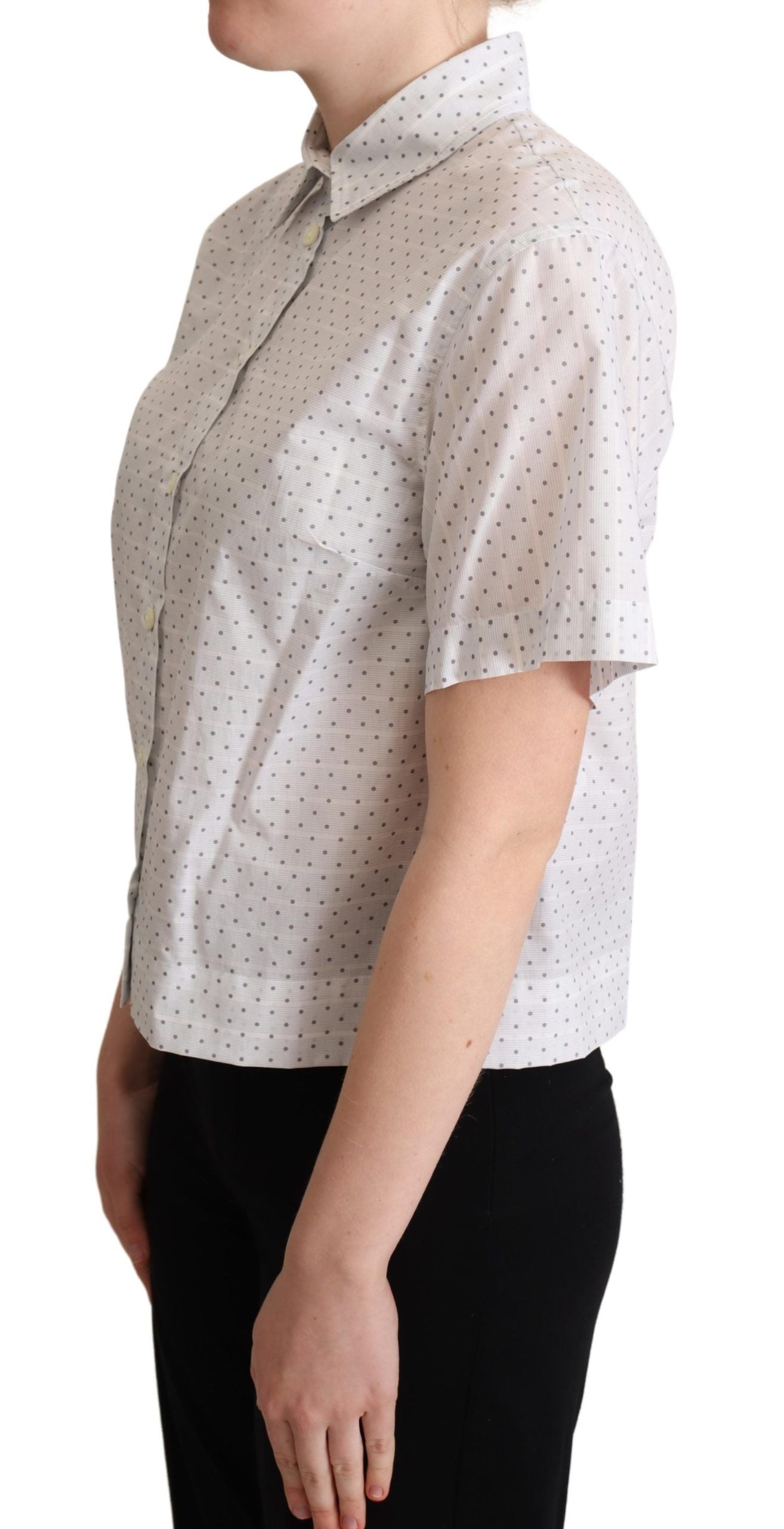 Chemise chemisier à col à pois blanc et noir