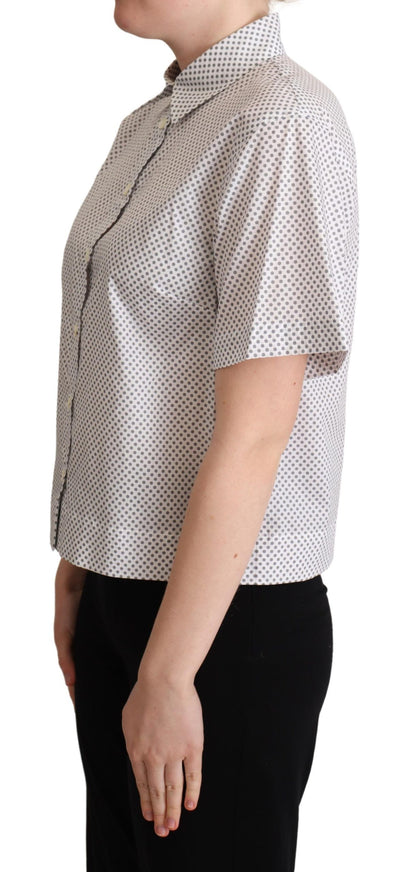 Chemise boutonnée à col blanc et gris à pois