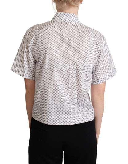 Chemise boutonnée à col blanc et gris à pois