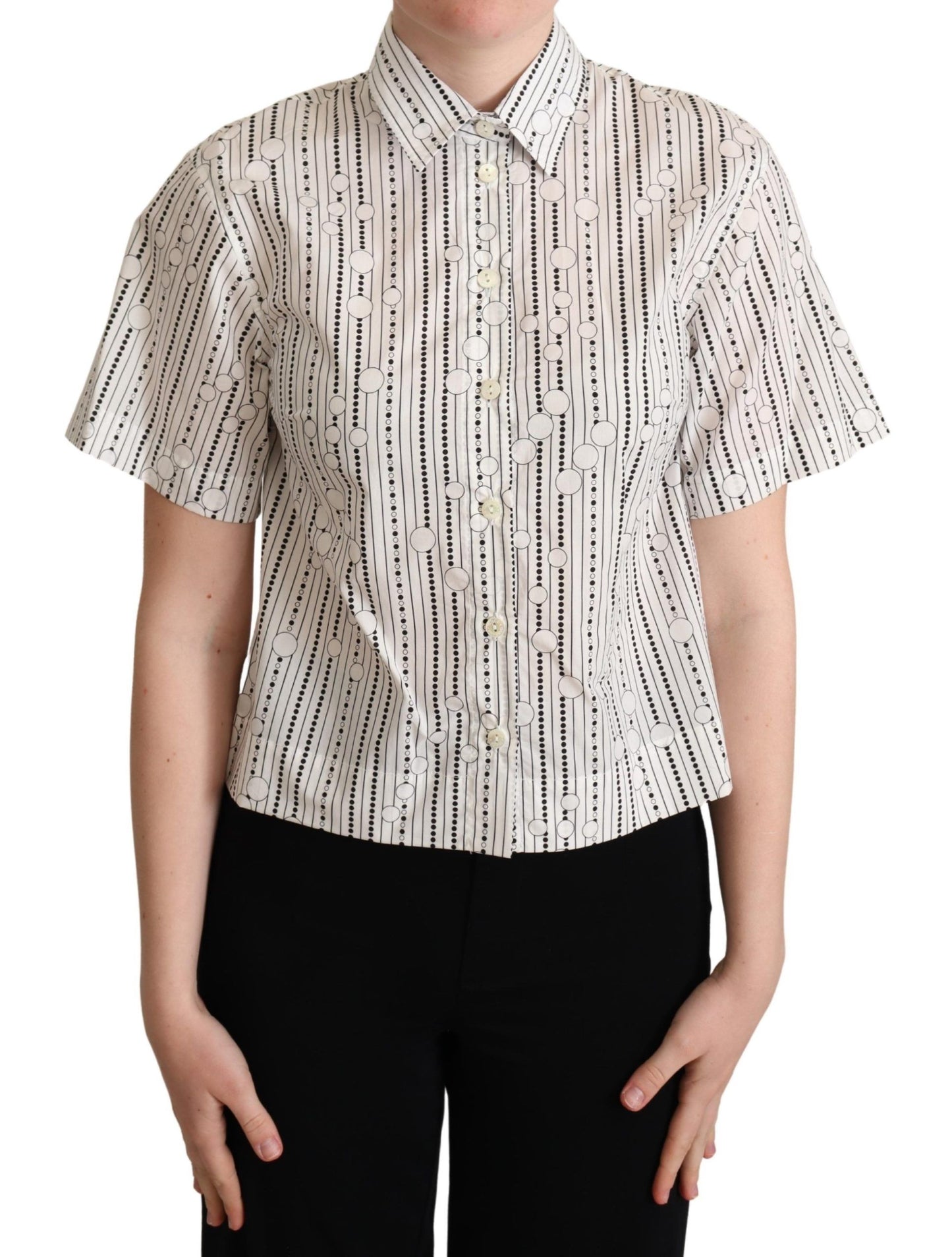 Chemise boutonnée à col à pois et cercles blancs