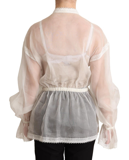 Dolce & Gabbana Elegant White Silk-Cotton Ascot Blouse