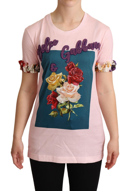 Dolce &amp; Gabbana – Elegantes T-Shirt mit floraler Rosenapplikation