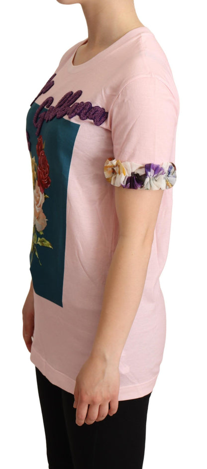 Dolce &amp; Gabbana – Elegantes T-Shirt mit floraler Rosenapplikation