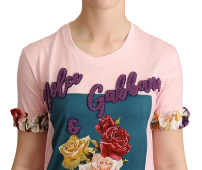 Dolce &amp; Gabbana – Elegantes T-Shirt mit floraler Rosenapplikation