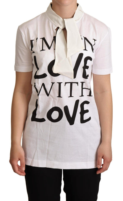 Weißes I'm In Love Top-T-Shirt aus Baumwollseide