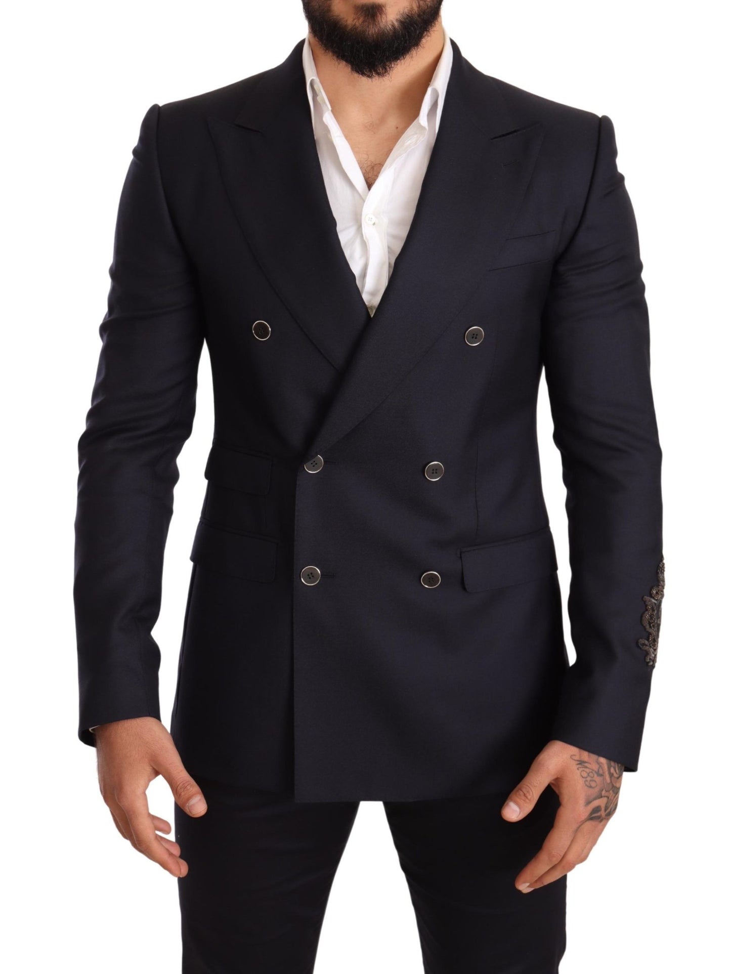 Blazer SICILIA coupe slim en cachemire et soie bleu