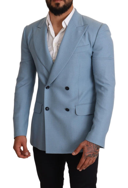 Giacca blazer slim fit in seta cashmere blu