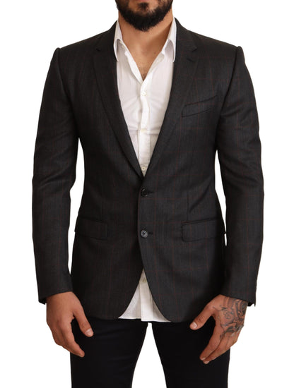 Giacca blazer slim fit in lana a quadri grigi