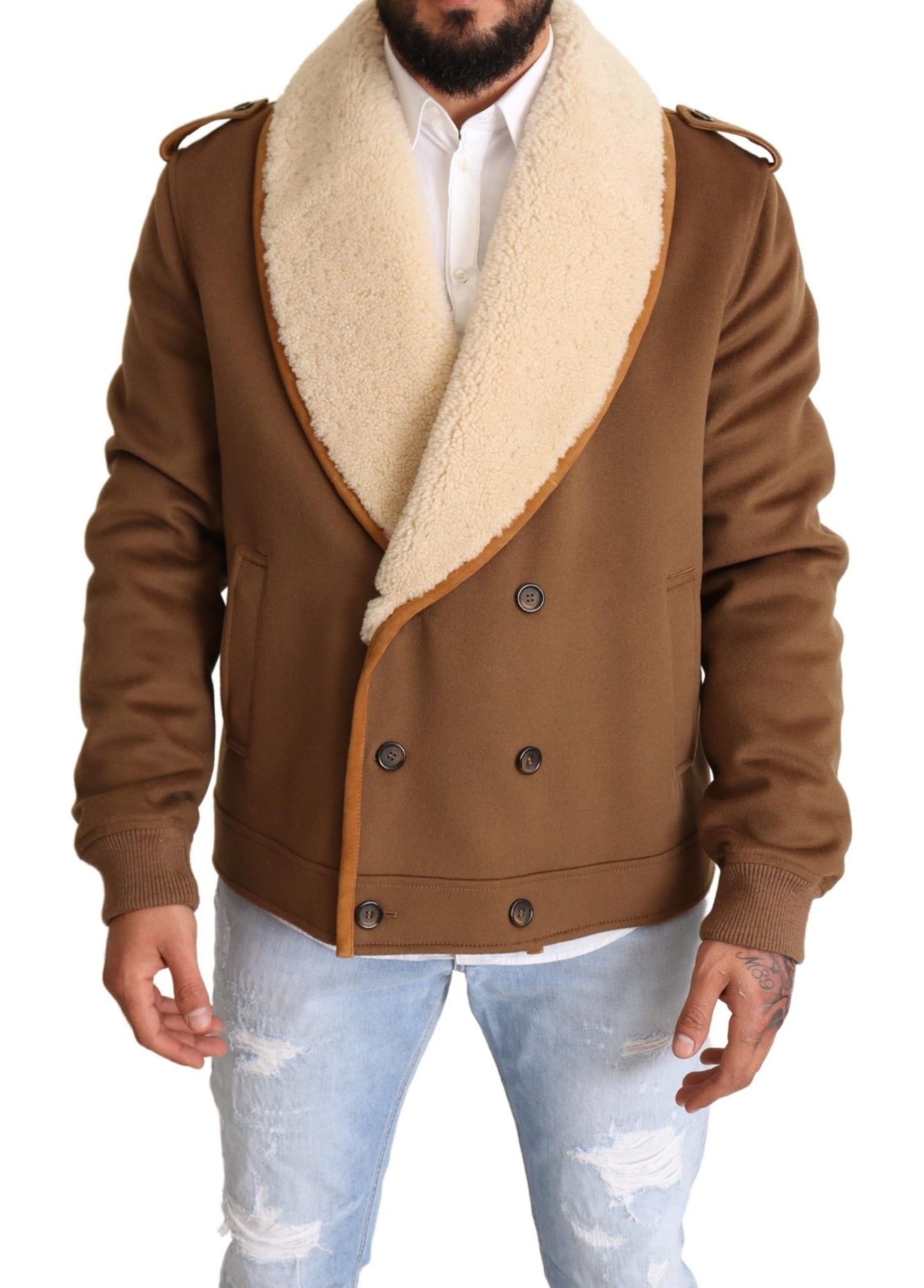 Cappotto in shearling doppiopetto marrone