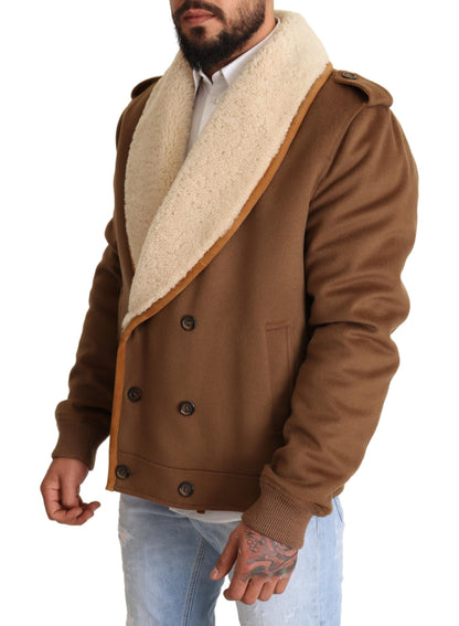 Cappotto in shearling doppiopetto marrone