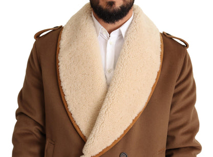 Cappotto in shearling doppiopetto marrone