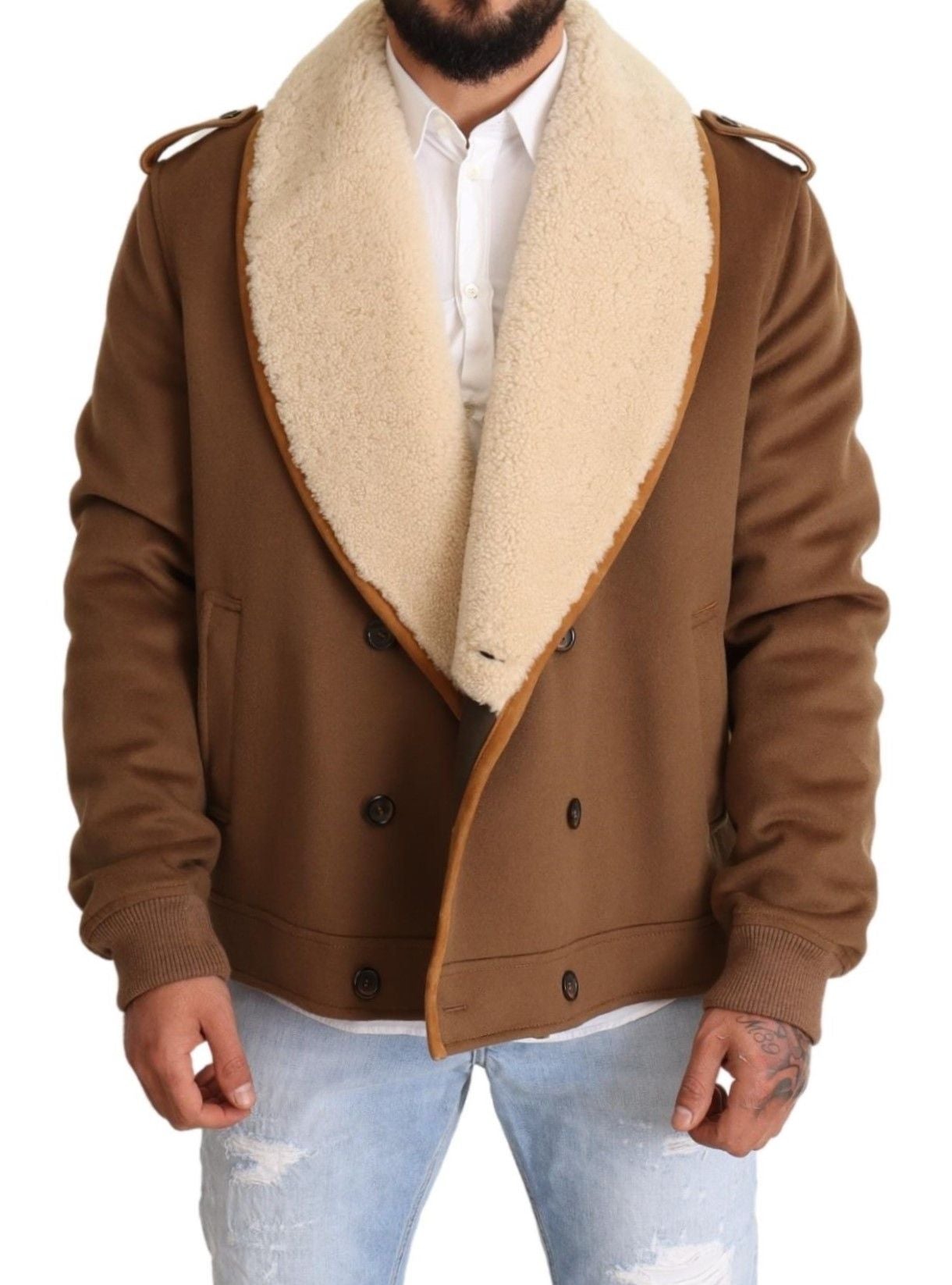 Cappotto in shearling doppiopetto marrone