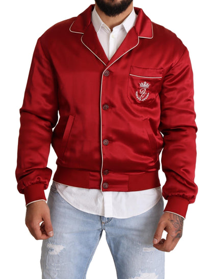 Blouson aviateur rouge avec bouton en soie et logo DG