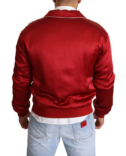 Blouson aviateur rouge avec bouton en soie et logo DG