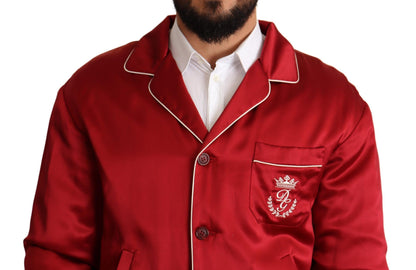 Blouson aviateur rouge avec bouton en soie et logo DG