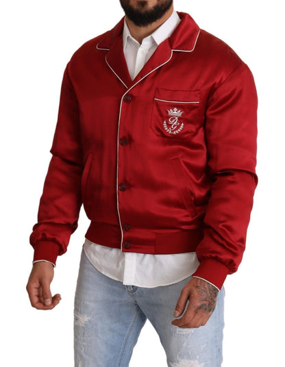 Blouson aviateur rouge avec bouton en soie et logo DG