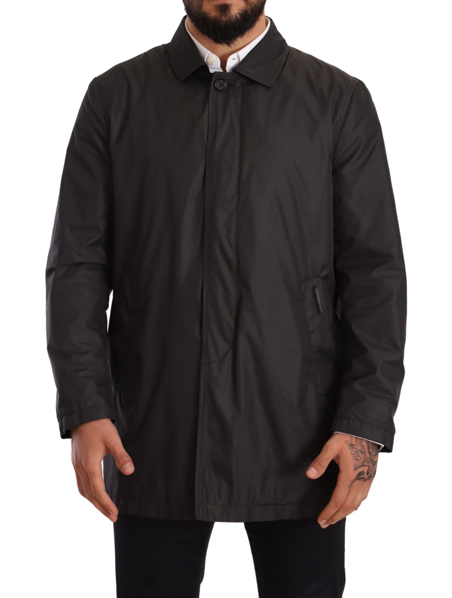 Veste de manteau de tranchée des hommes noirs de polyester