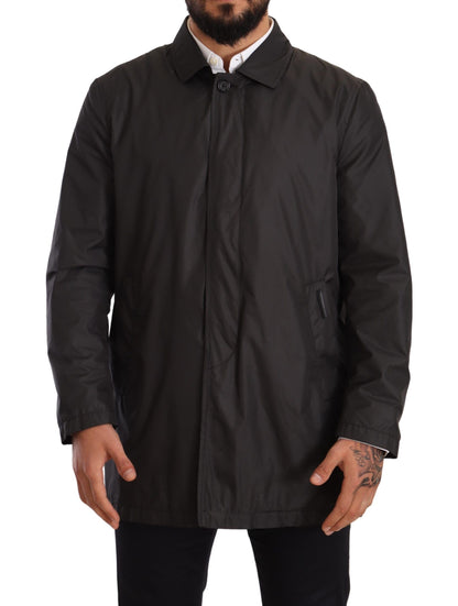 Schwarze Herren-Trenchcoat-Jacke aus Polyester