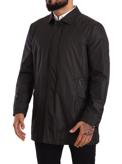 Schwarze Herren-Trenchcoat-Jacke aus Polyester