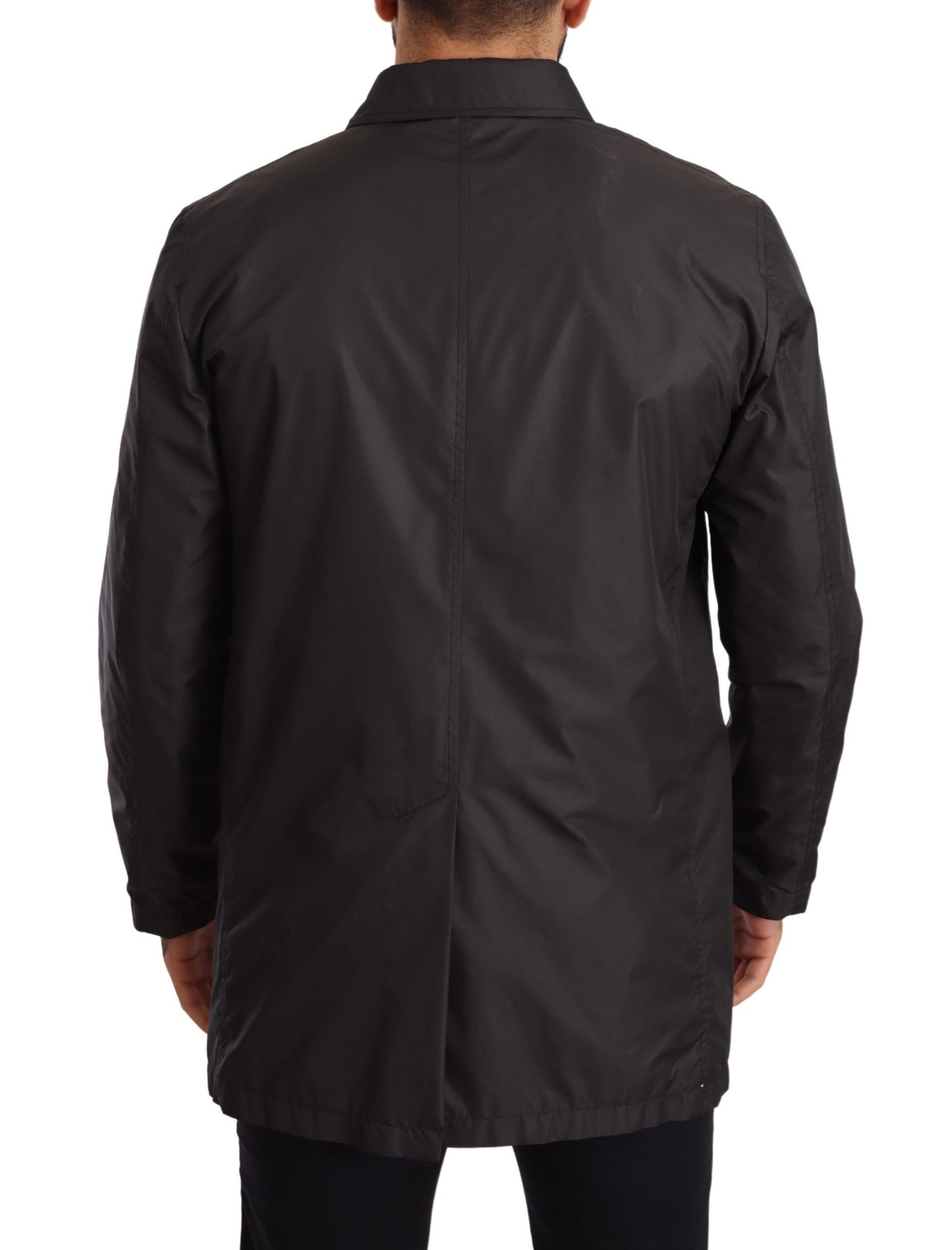 Schwarze Herren-Trenchcoat-Jacke aus Polyester