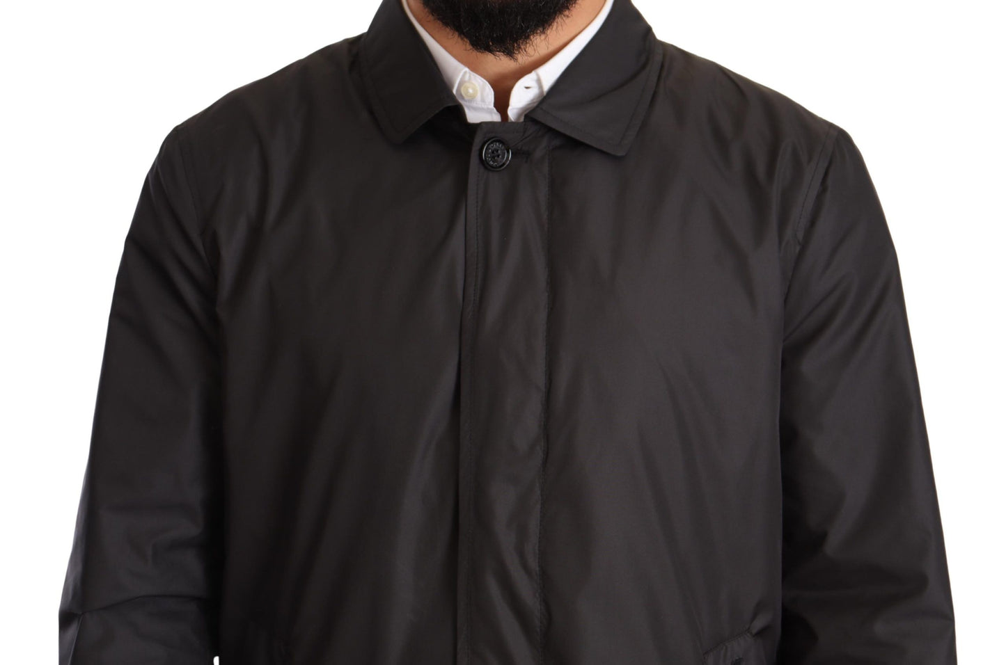 Veste de manteau de tranchée des hommes noirs de polyester