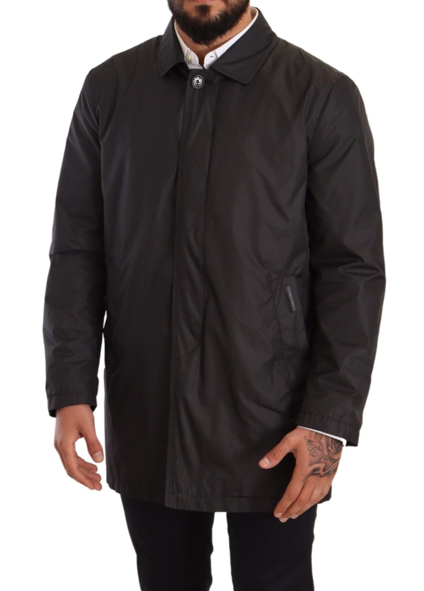 Veste de manteau de tranchée des hommes noirs de polyester