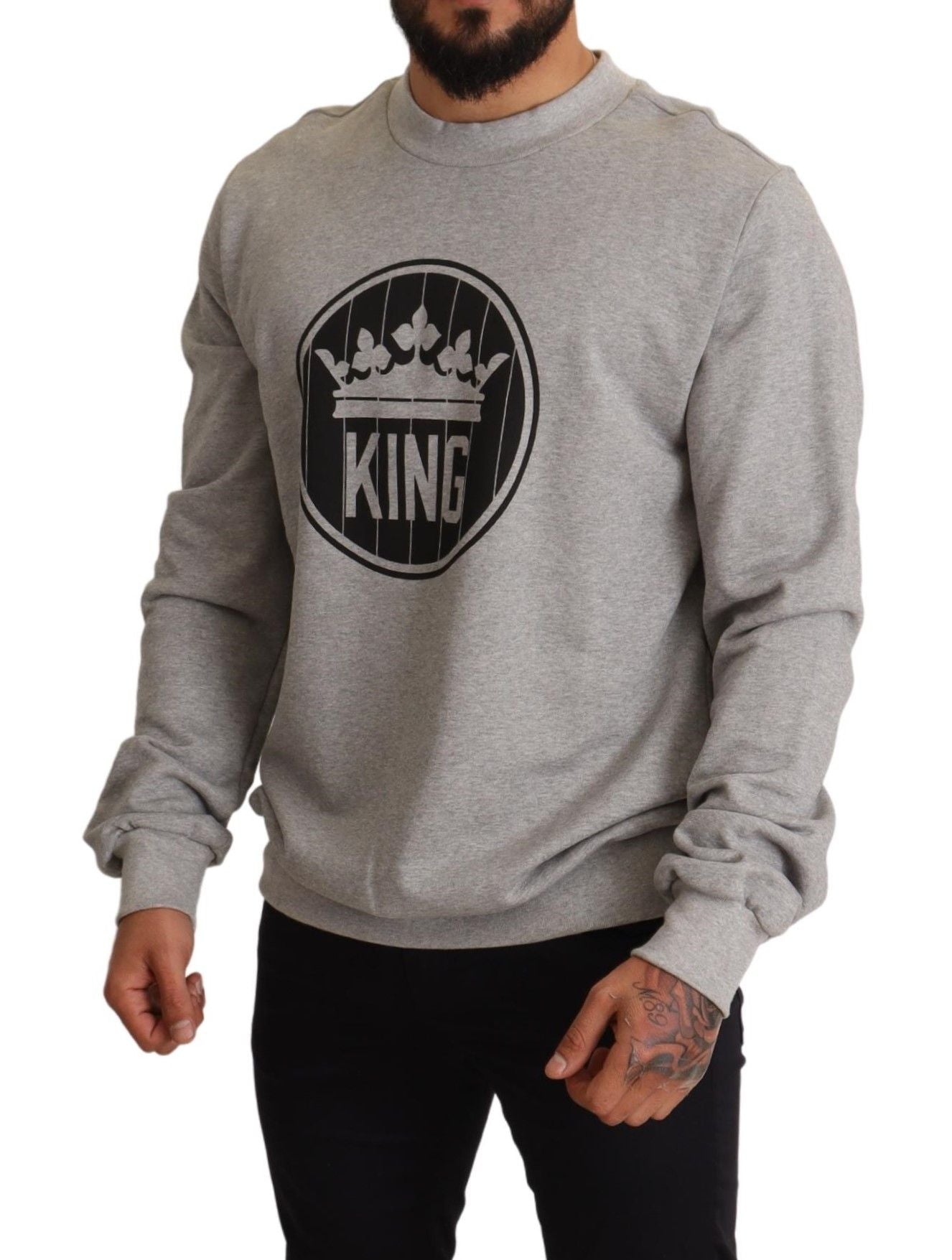 Pull en coton gris à imprimé Crown King