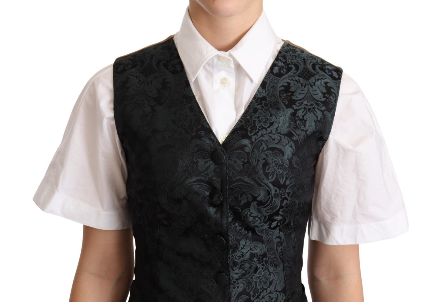 Gilet Jacquard Floral Noir Vert