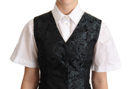 Schwarze Jacquard-Weste mit Blumenmuster, Grün