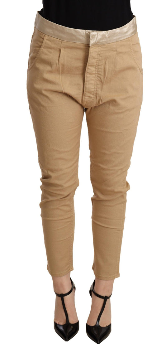 Pantalon skinny stretch beige taille moyenne coupe slim