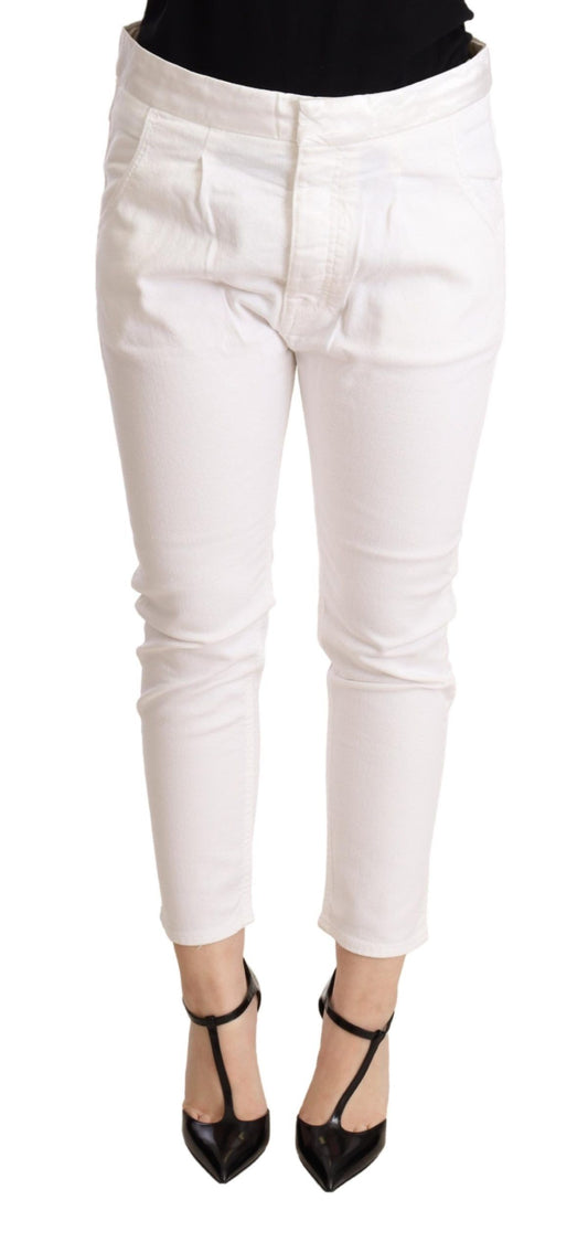 Pantalon skinny blanc taille moyenne en coton stretch coupe slim