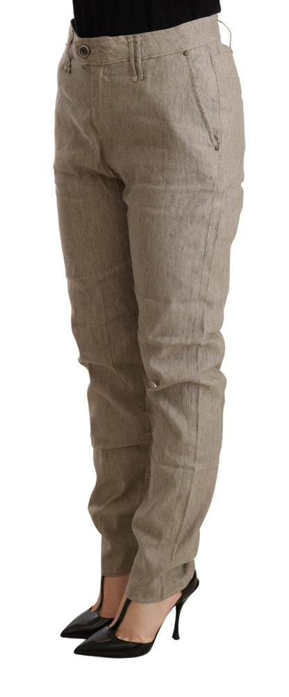 Pantaloni elasticizzati larghi casual a vita media beige