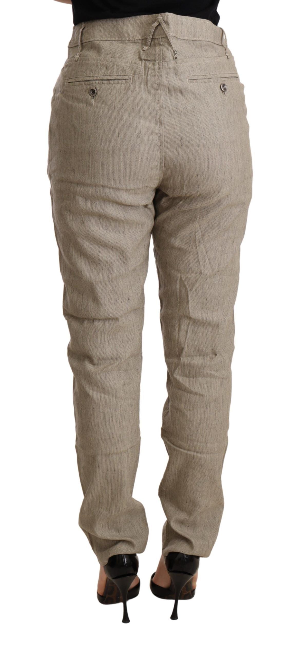 Pantaloni elasticizzati larghi casual a vita media beige