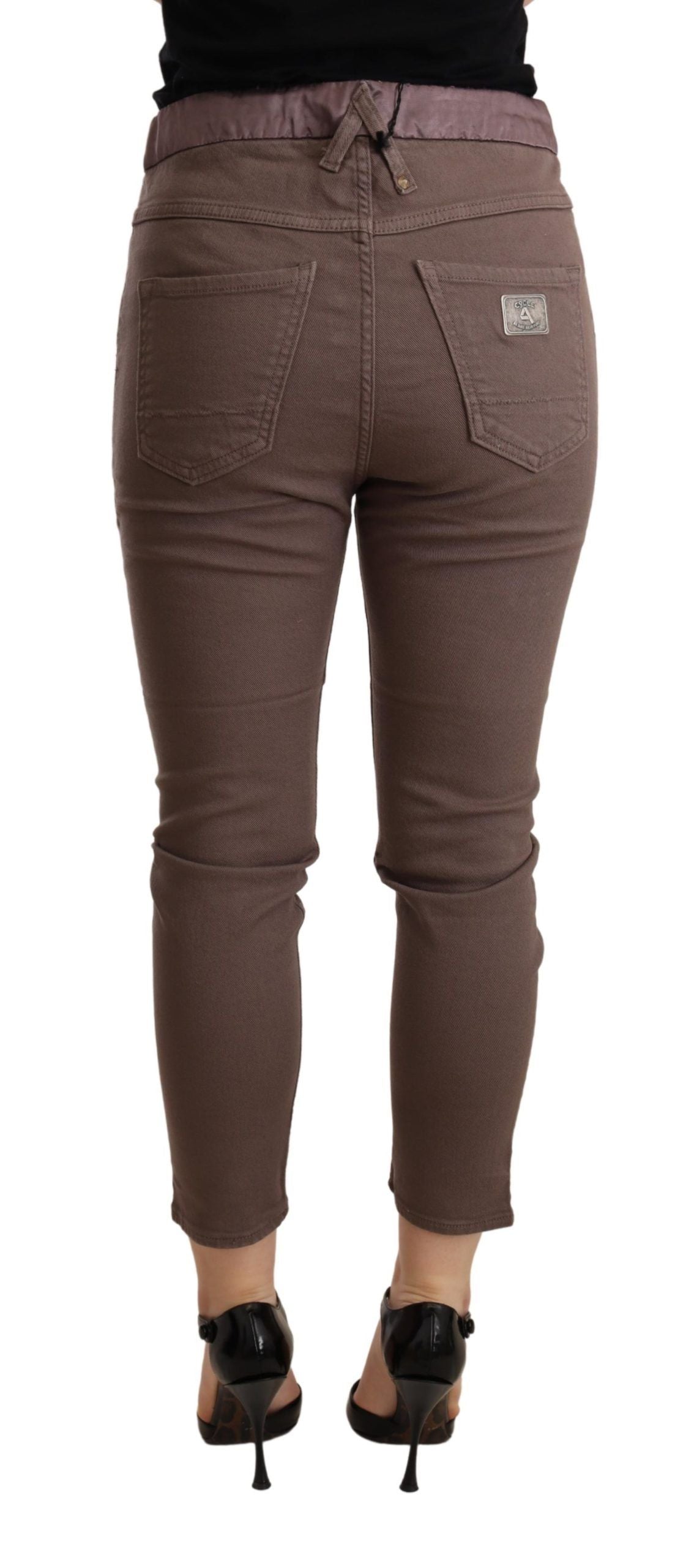 Pantalon skinny stretch court taille moyenne marron