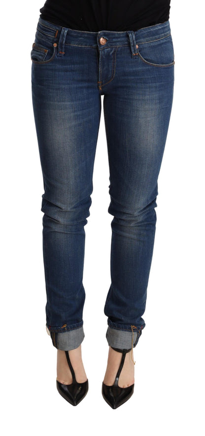 Pantaloni jeans skinny in denim blu lavato a vita bassa